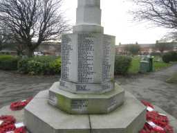 Second oblique view of dedications on back of Easington Colliery War Memorial November 2016